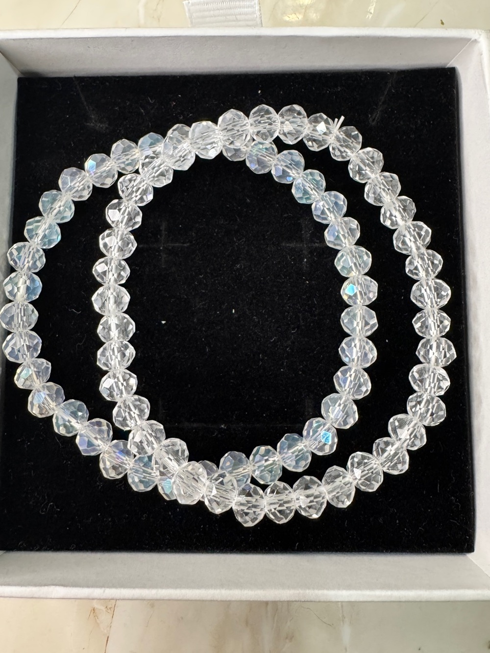2 Crystal Faceted glass Bead Bracelet Set - Clear